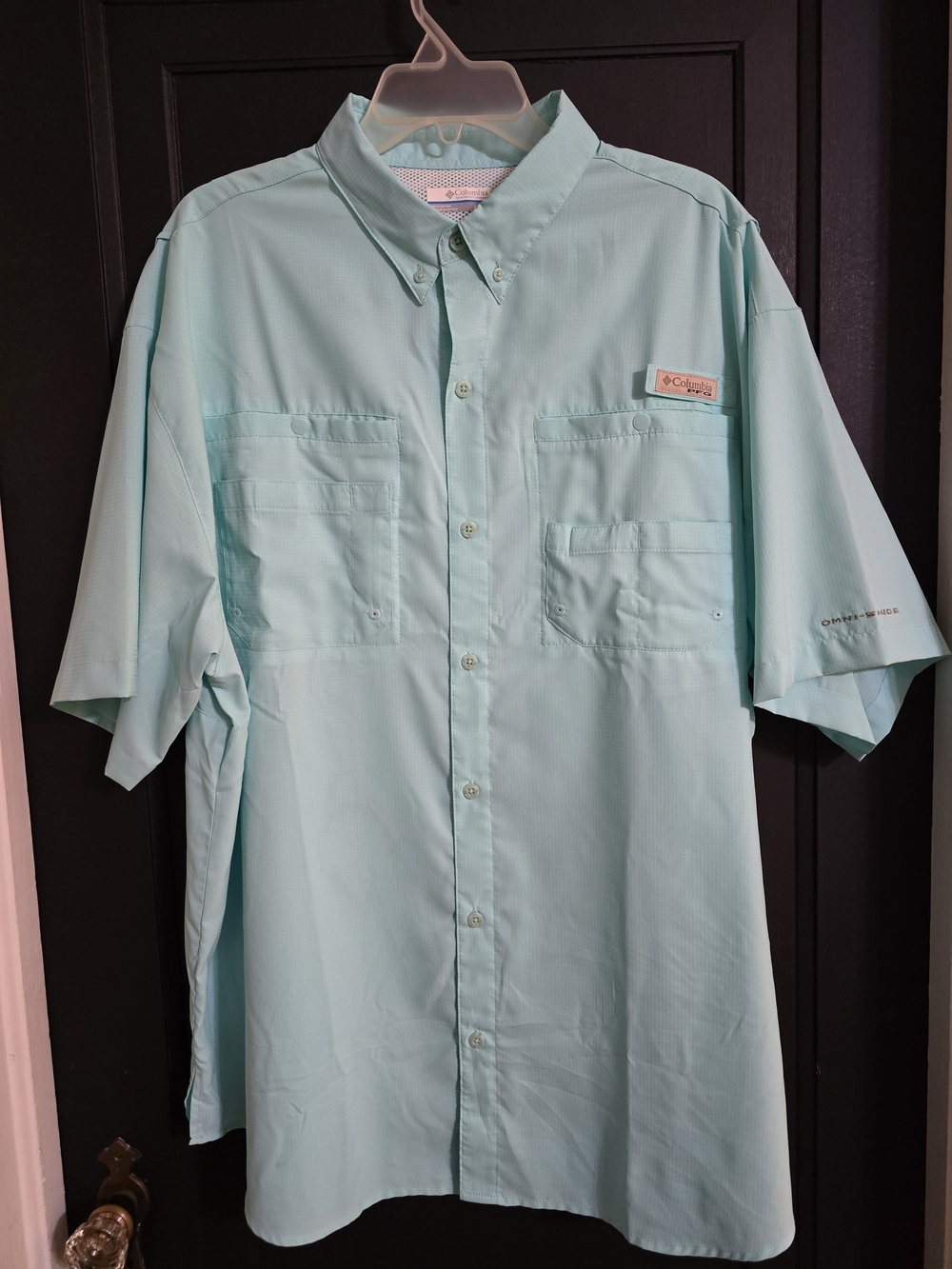 Columbia Men's Omni-Shade Short Sleeve Fishing Shirt - Light Aqua
